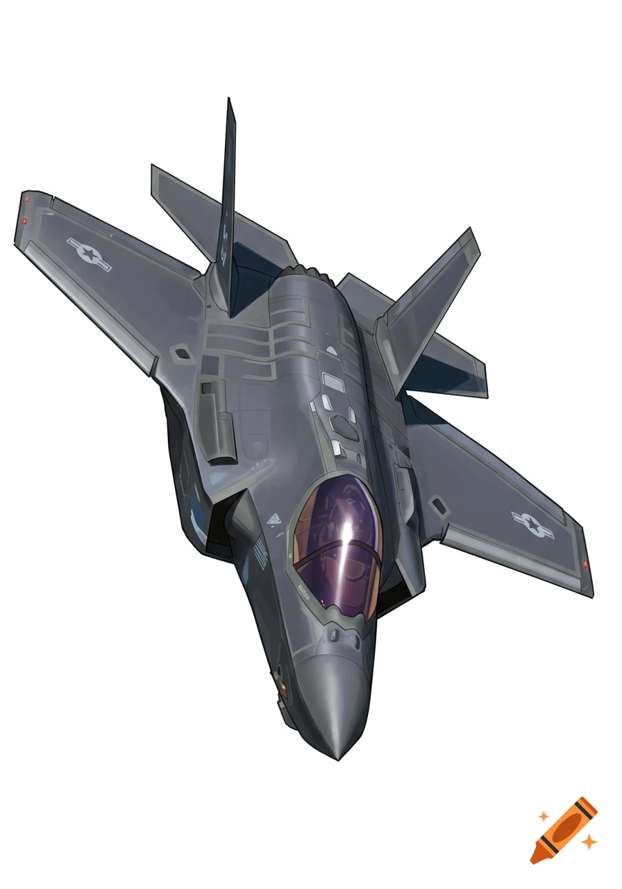 Grey F-35 jet fighter seen from above