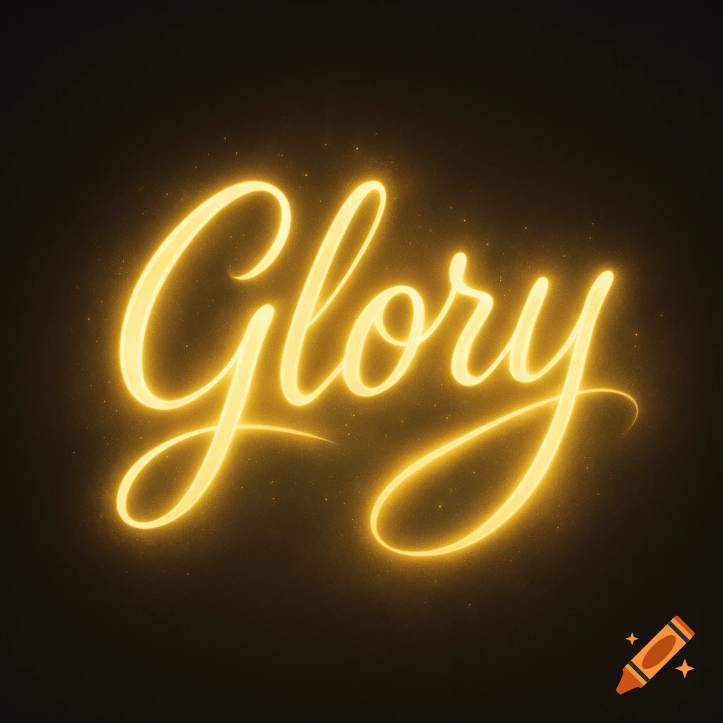 The word 'Glory' in glowing gold script on a dark background.
