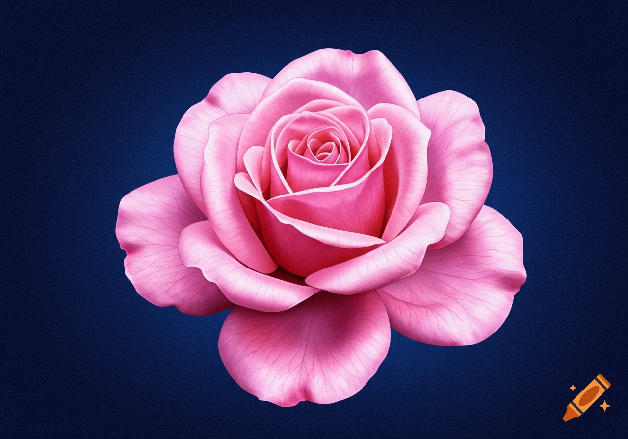A detailed pink rose on a dark blue background.