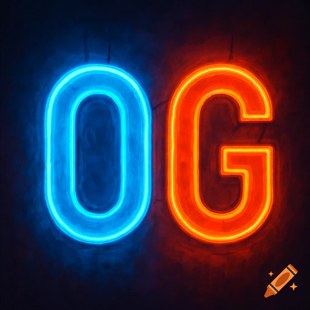 A blue neon letter O and an orange neon letter G side by side on a dark background