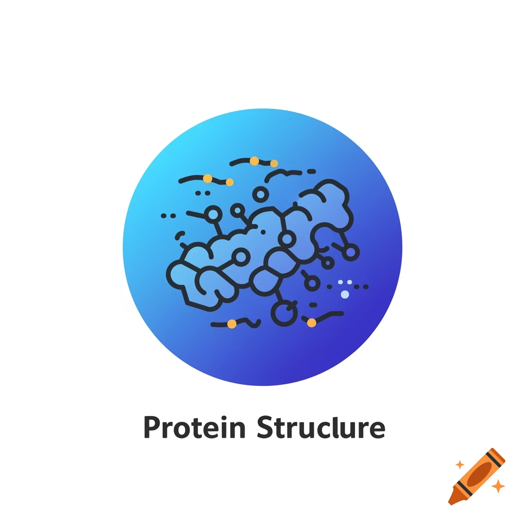 Stylized icon of a protein structure within a blue circle with text 'Protein Structure' below.