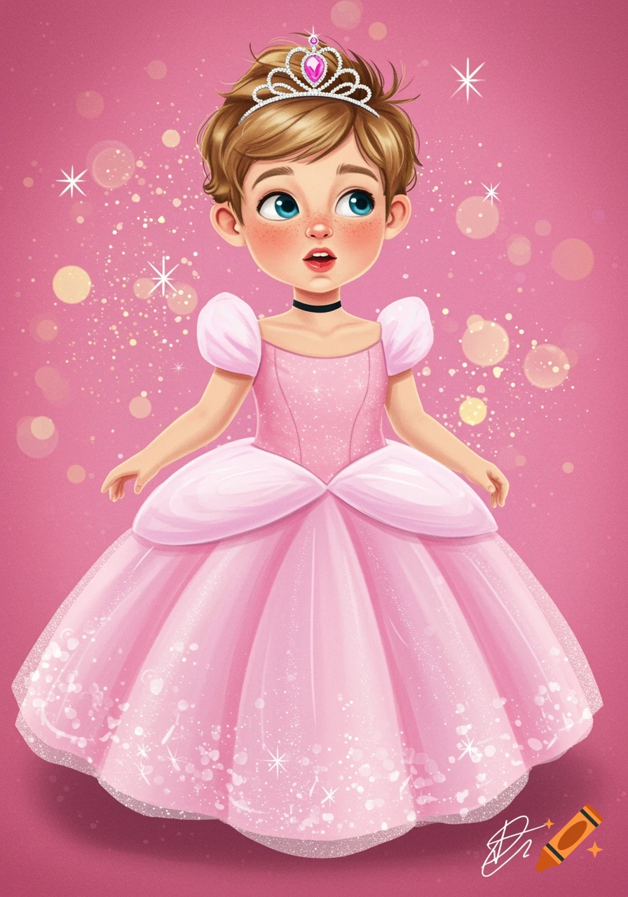 Illustration of a child wearing a pink princess dress and tiara