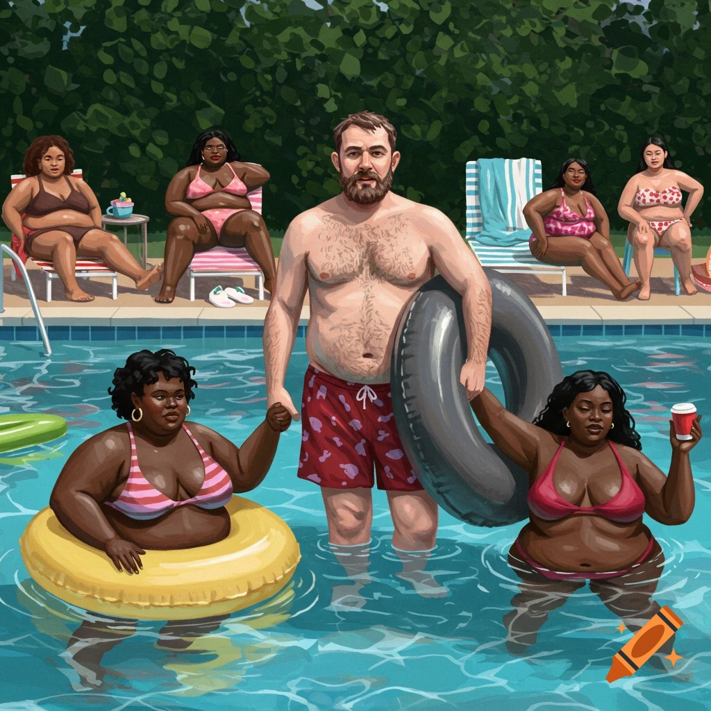 Illustration of a diverse group of people enjoying a pool party.