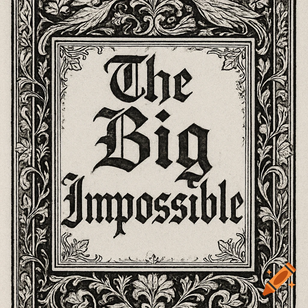 The Big Impossible text in decorative black and white border