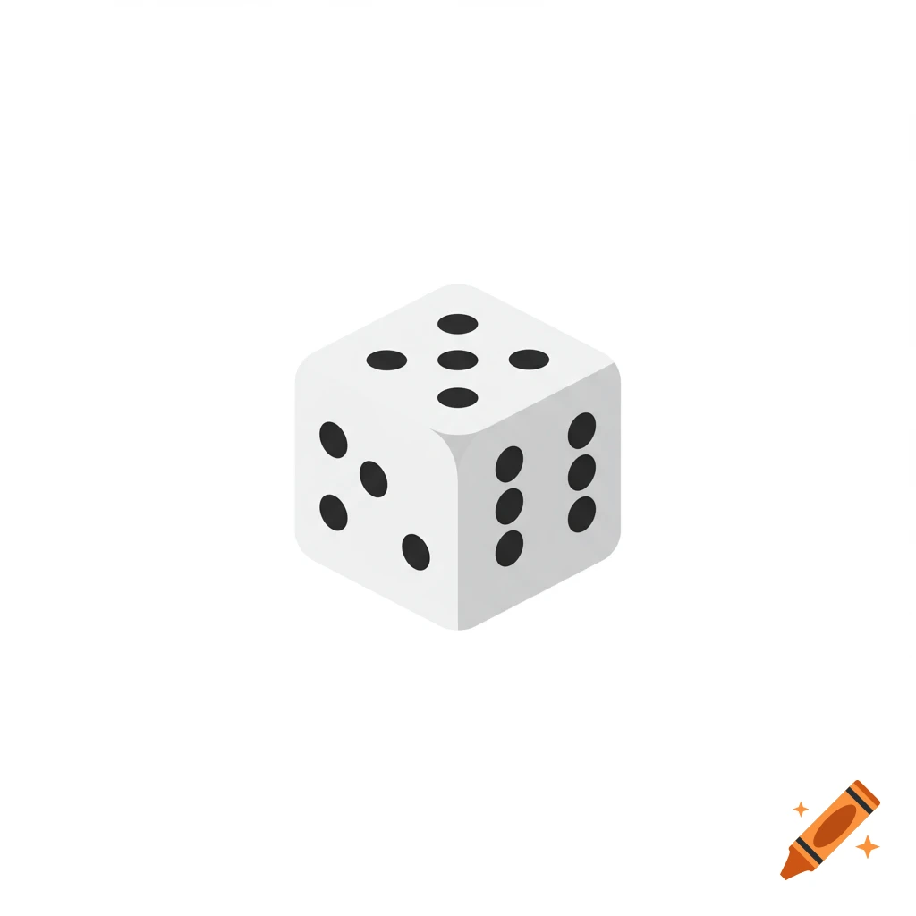 A white dice icon with black dots.