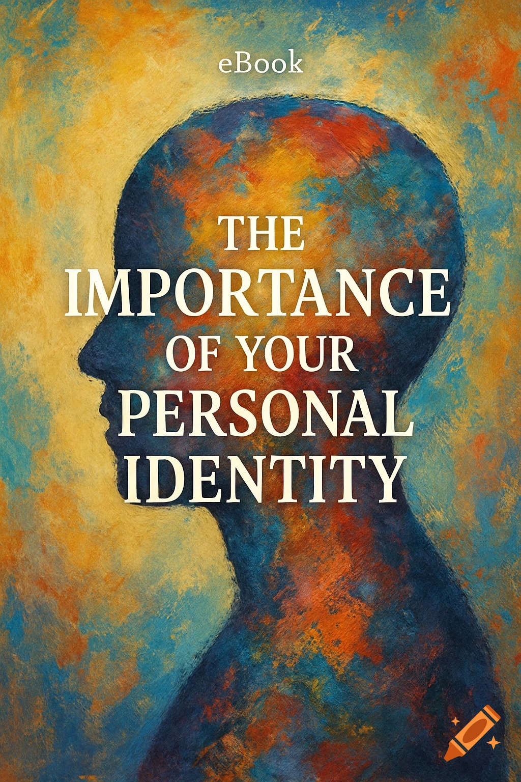 Abstract painting of a human silhouette with text 'The Importance of Your Personal Identity' and 'eBook'.