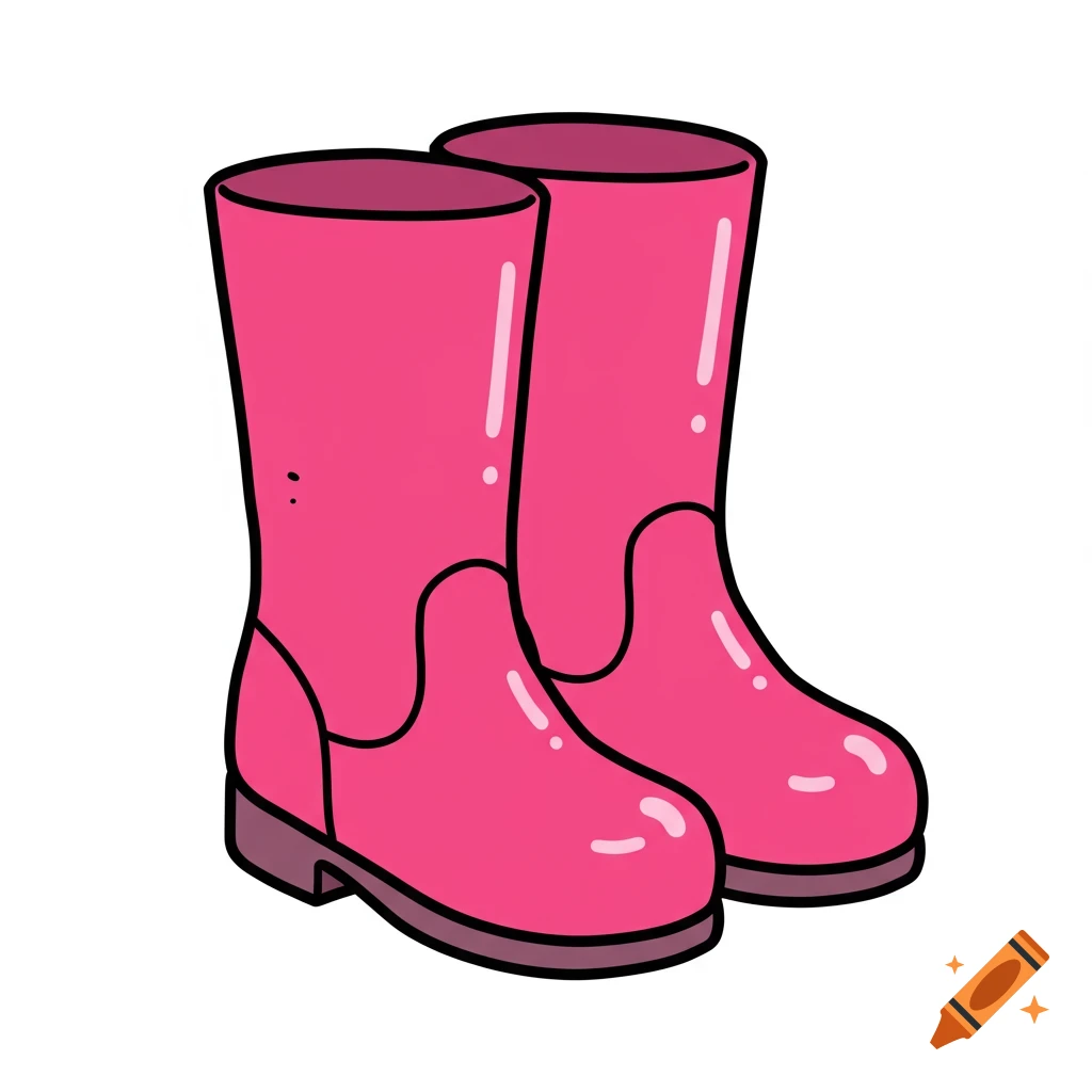 A pair of pink boots in a simple cartoon drawing style.
