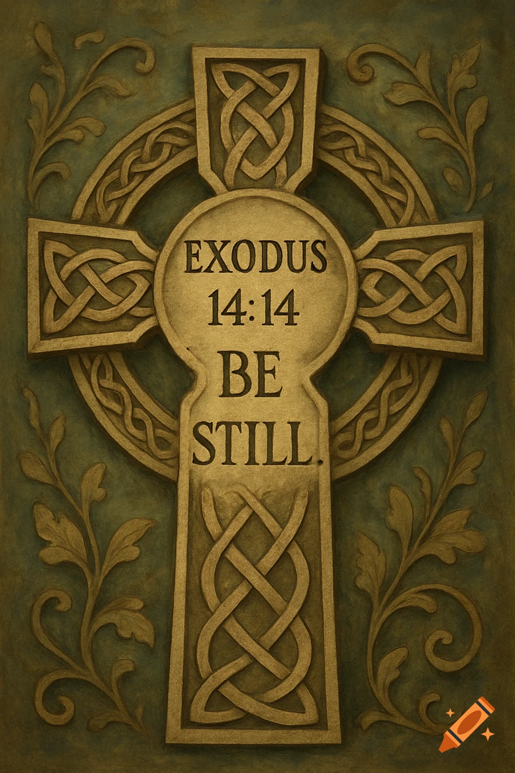 Celtic cross with text from Exodus 14:14 BE STILL.