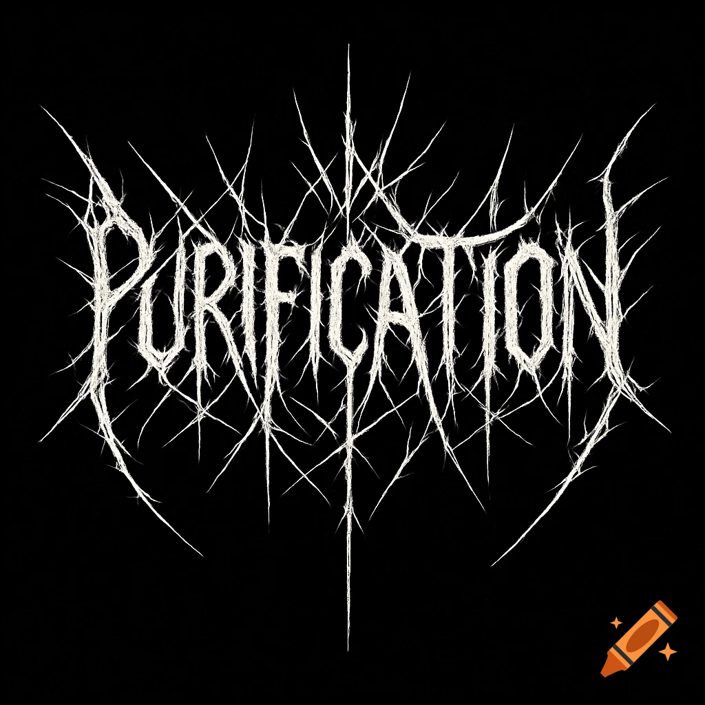 A white chaotic black metal band logo reading PURIFICATION on a black background.