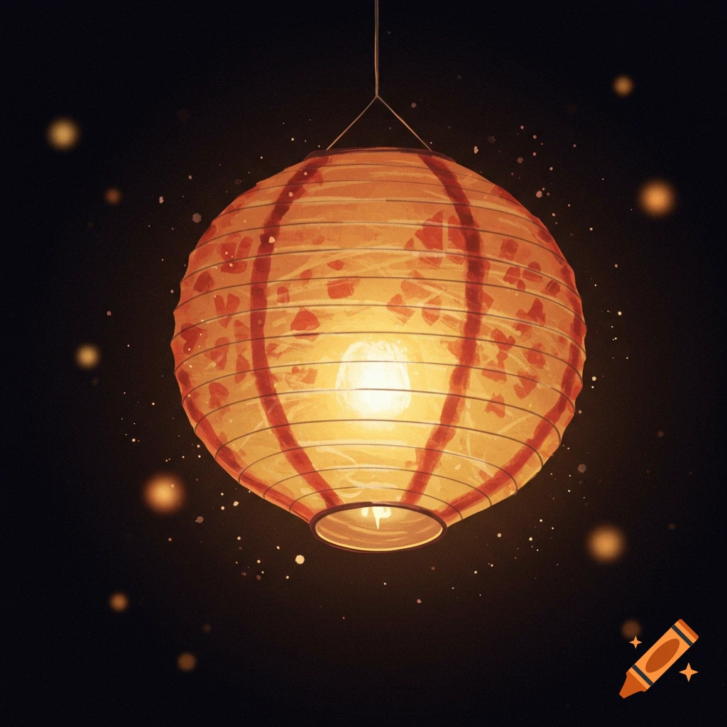A glowing paper lantern against a dark background.