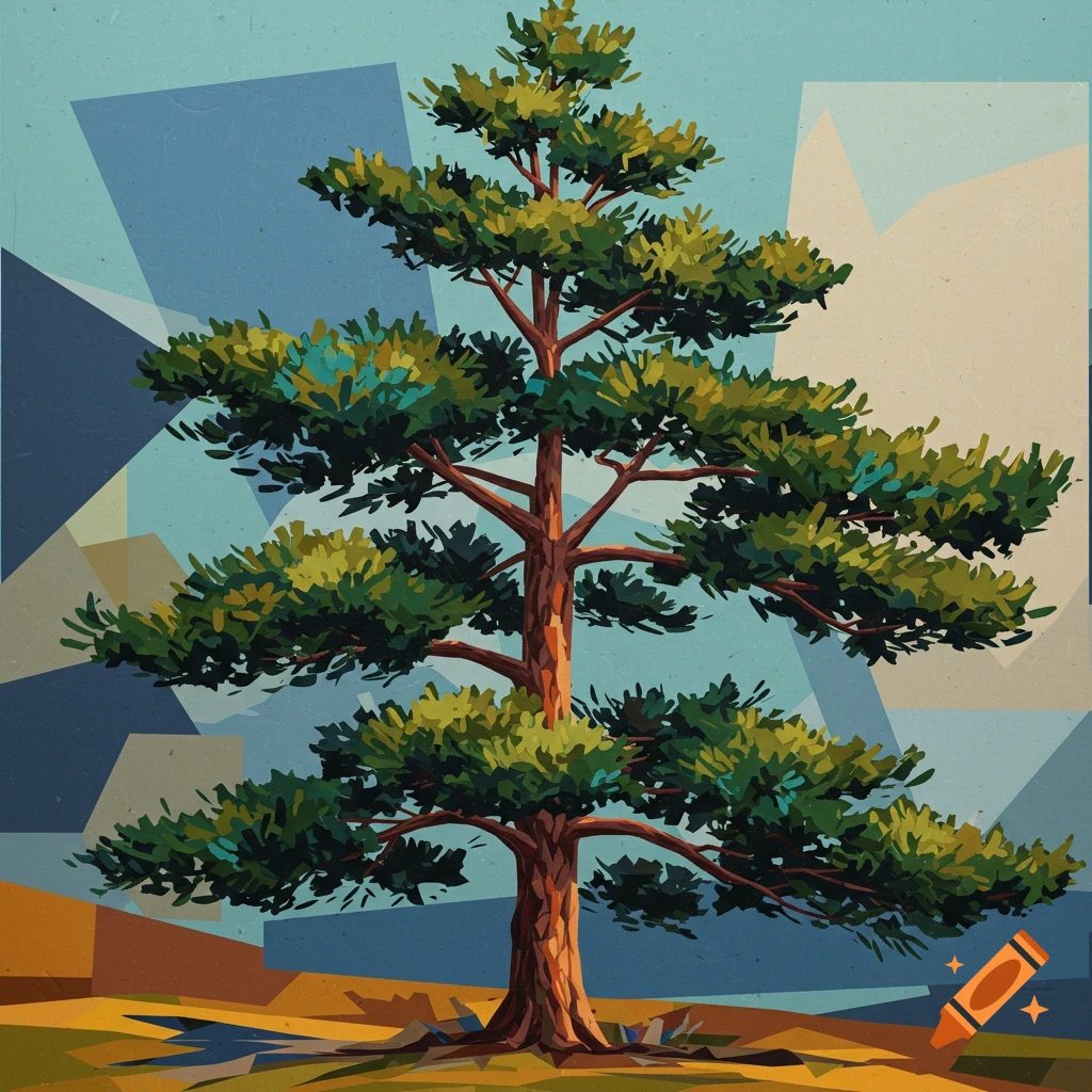 A pine tree in a cubist painting style