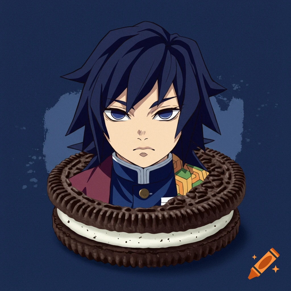 Anime character Giyuu from Demon Slayer in an Oreo cookie