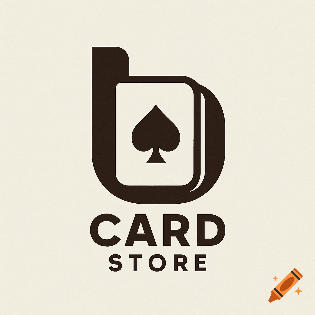 Logo for a card store featuring a stylized letter b and a spade symbol