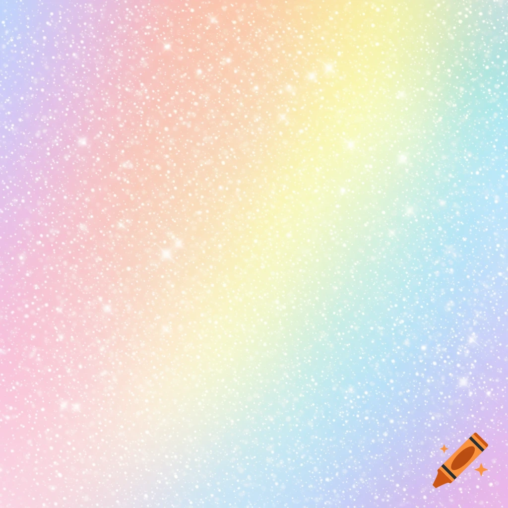 A pastel rainbow gradient background with shimmering white sparkles.