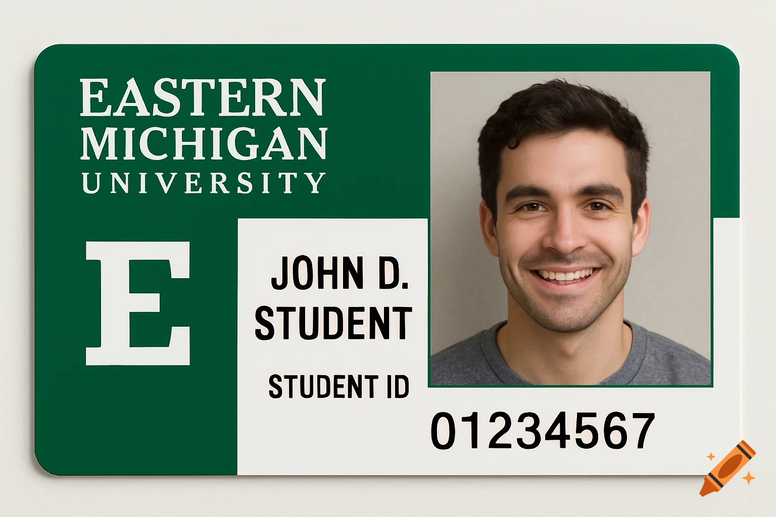 Eastern Michigan University student ID card with photo of a smiling man