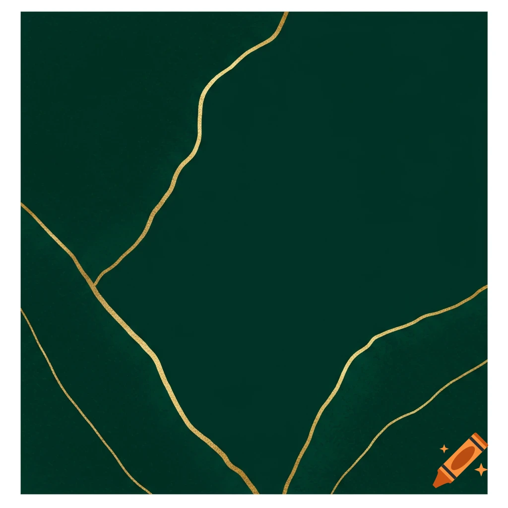 Abstract pattern of flowing gold lines on an emerald green background.