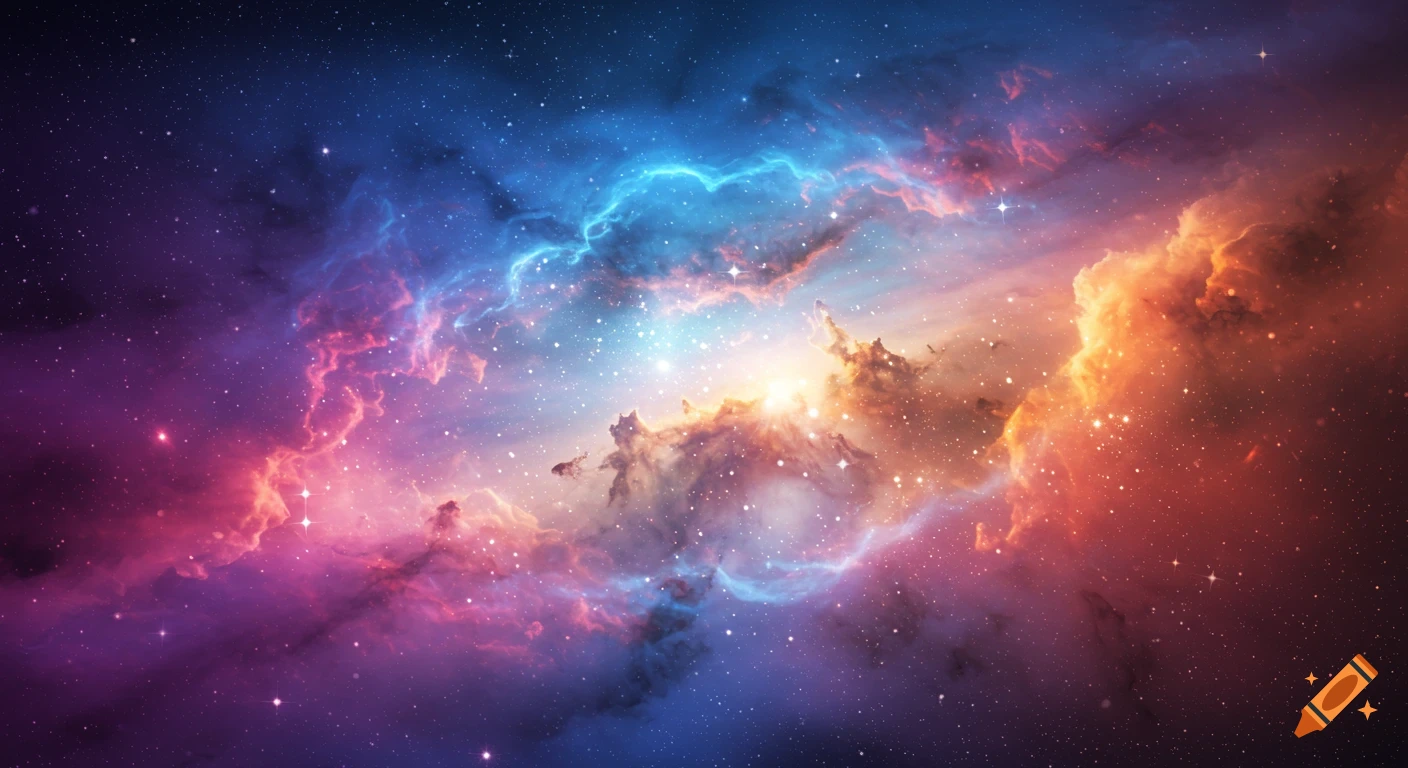 Vivid space nebula with colorful gas clouds and stars