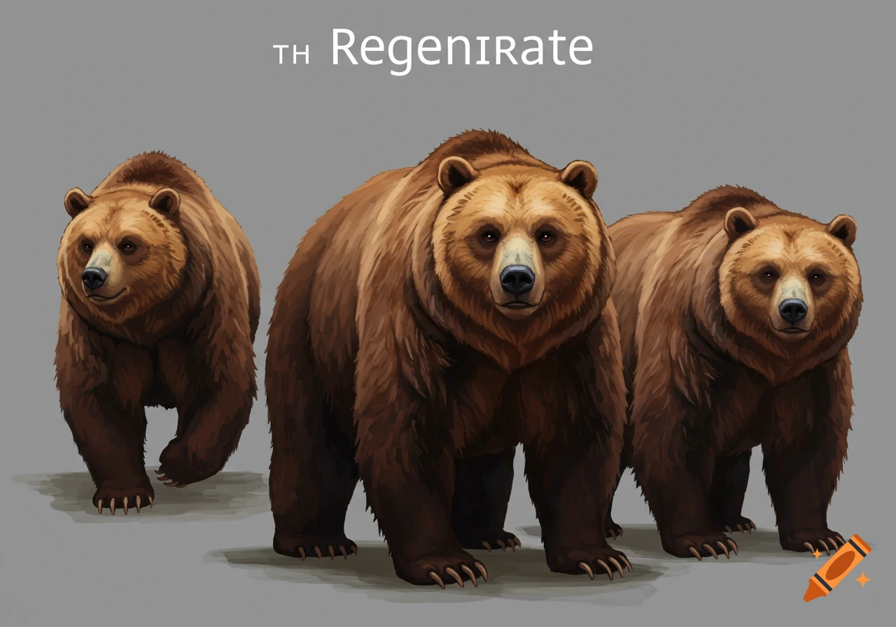 Three brown bears stand against a gray background in an illustrative style.