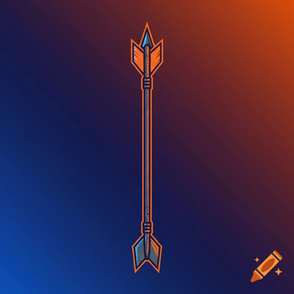 Graphic design of an orange and blue archery arrow on a gradient background.
