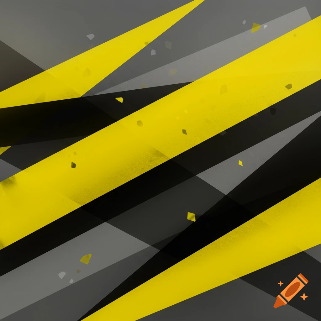 Abstract geometric pattern with diagonal yellow and black stripes on a gray background.