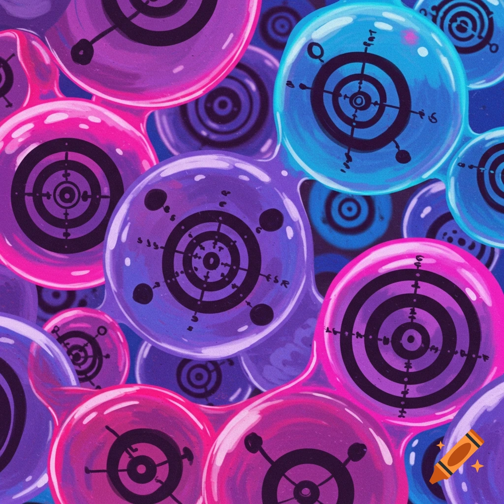 Abstract pattern of colorful bubbles with target symbols