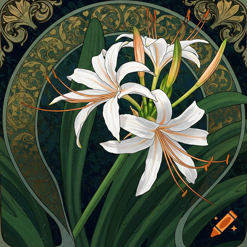 Spider lilies in art nouveau style