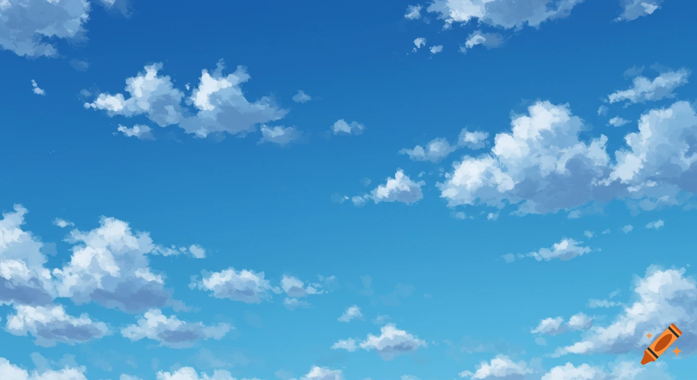 Blue sky with scattered white and grey clouds.