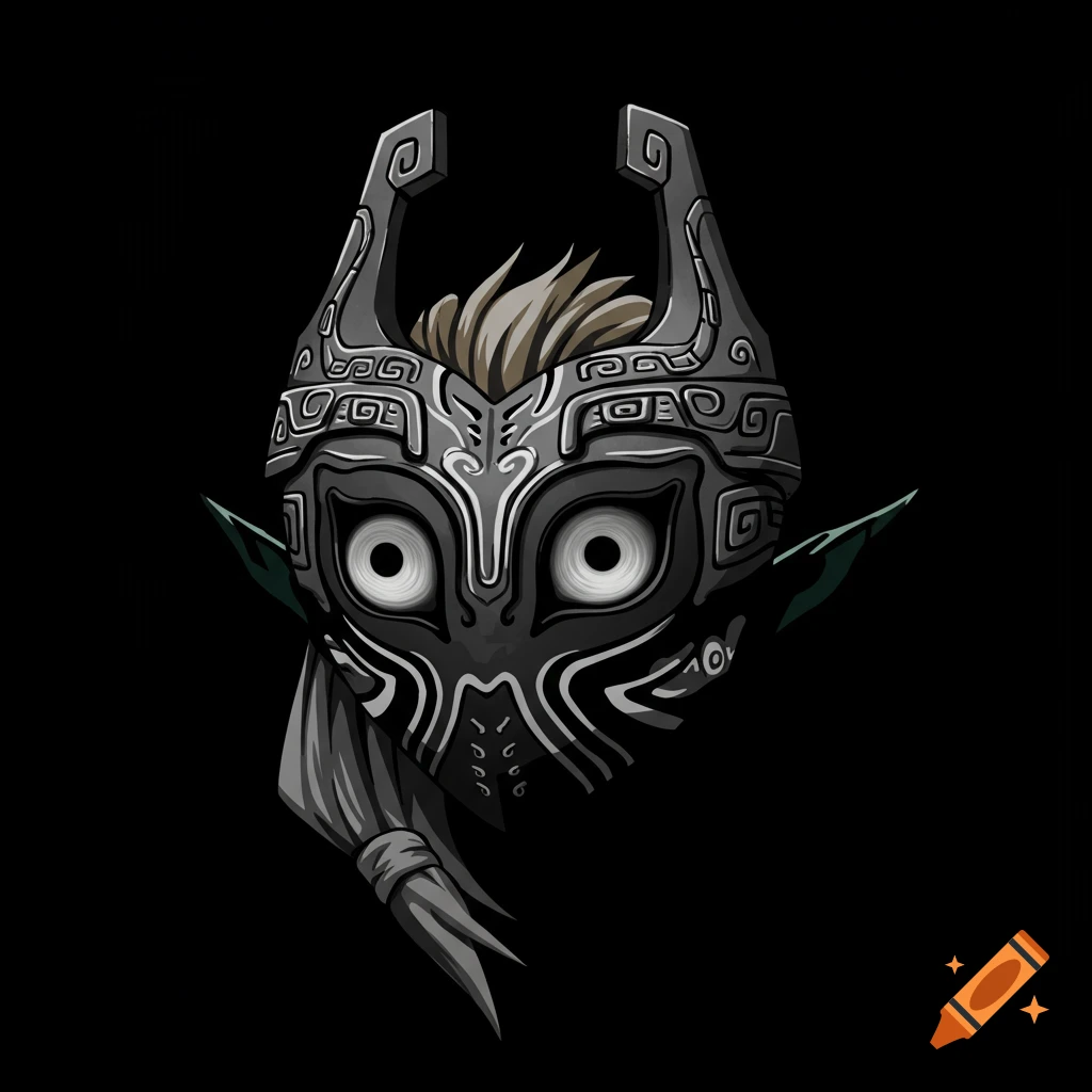 Vector illustration of Midna's Mask from The Legend of Zelda on a black background.