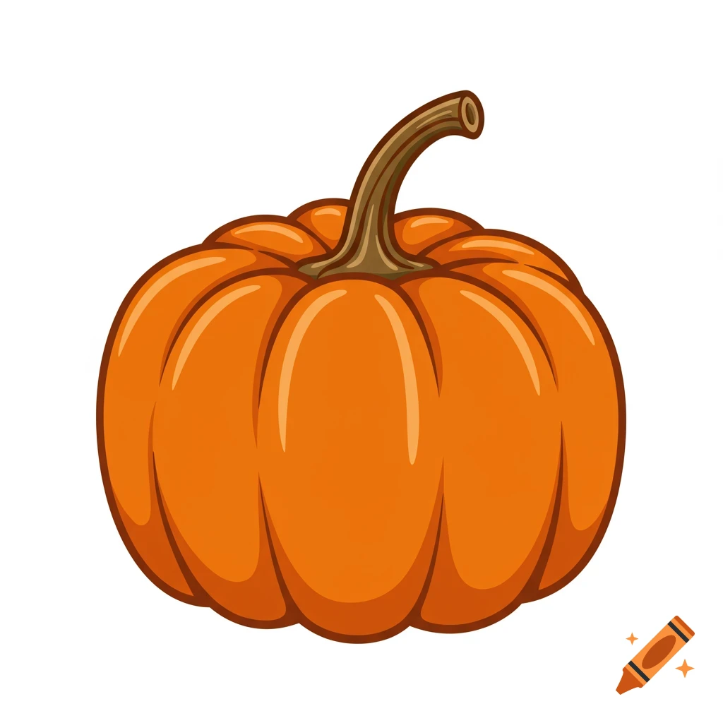 A vector illustration of an orange pumpkin with a brown stem on a white background.