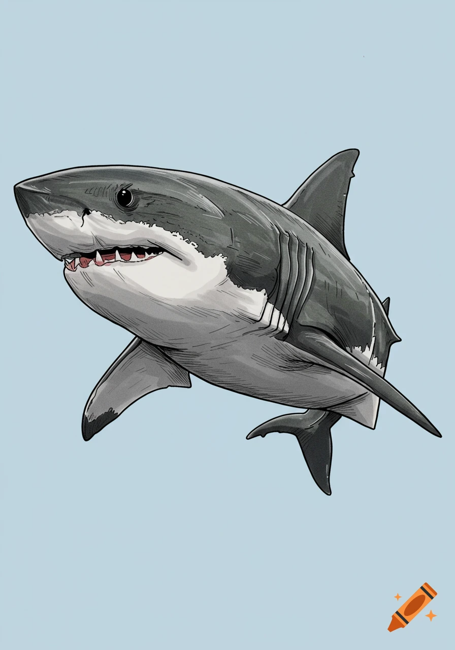 An illustration of a great white shark.