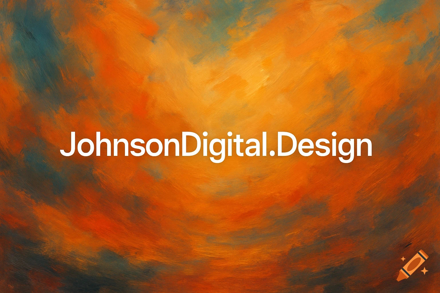 White text 'JohnsonDigital.Design' on an abstract background with orange, red, and blue brushstrokes.