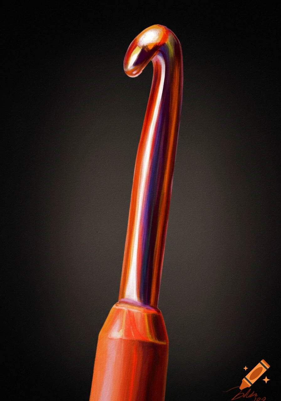 A close-up painting of a colorful crochet hook