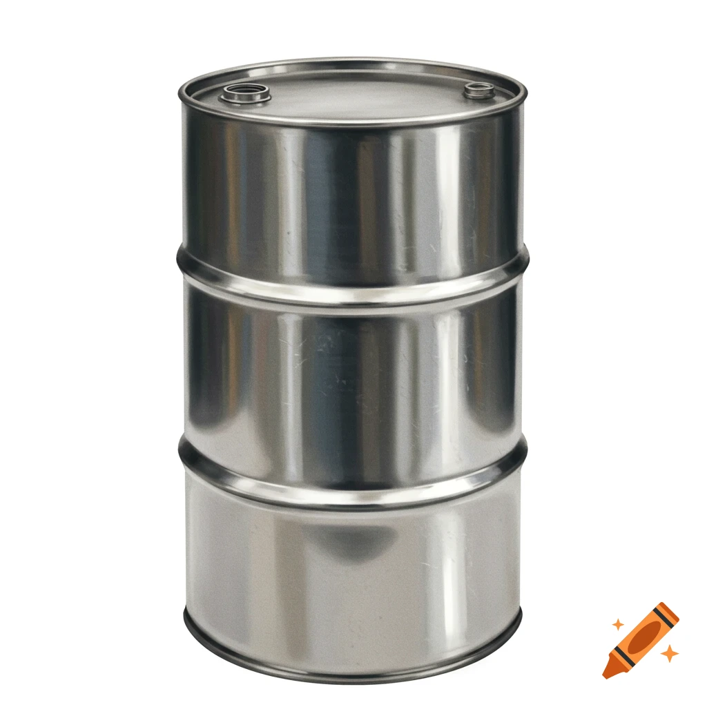 Shiny stainless steel barrel on a white background