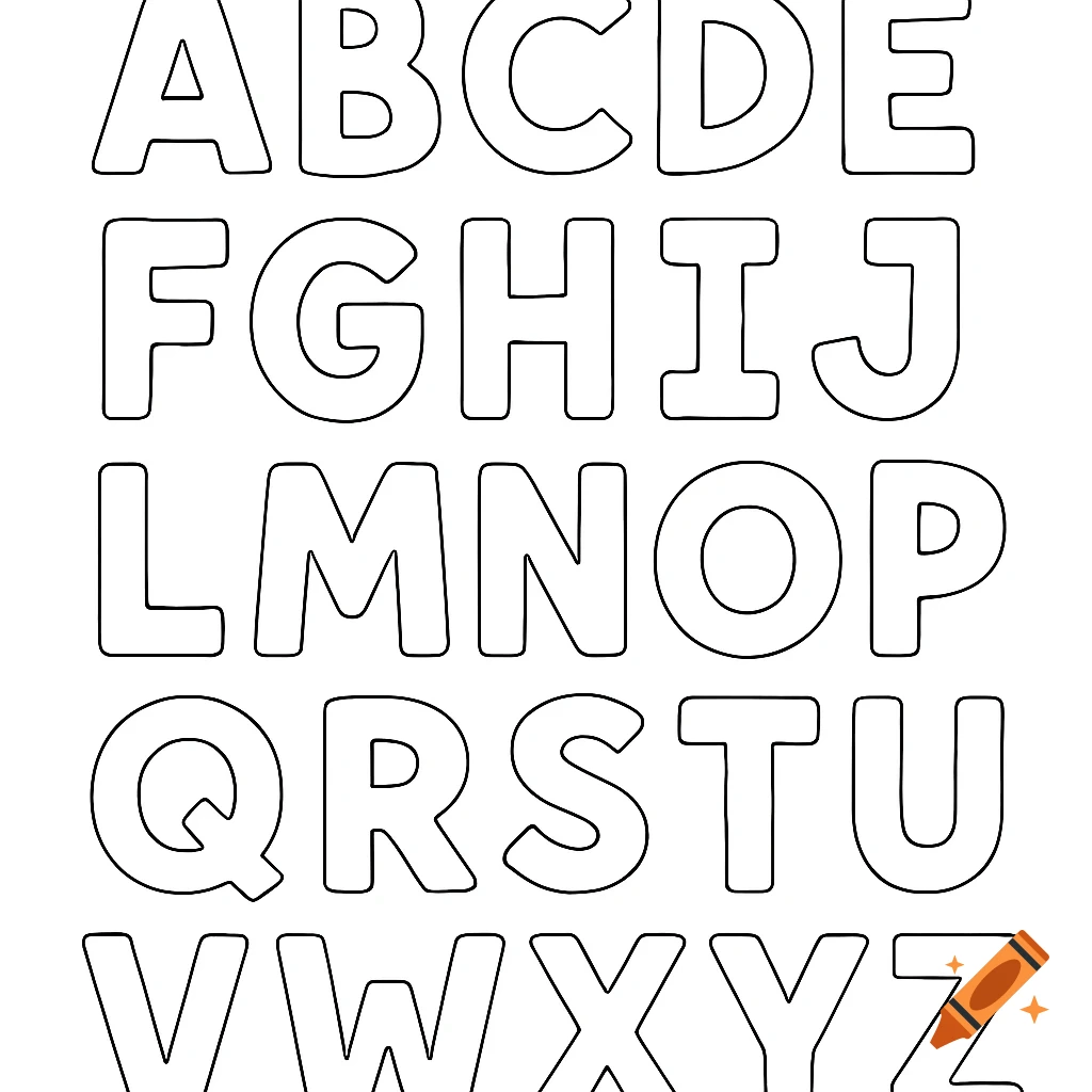 Simple outline drawing of the English alphabet letters arranged in rows, suitable for coloring.