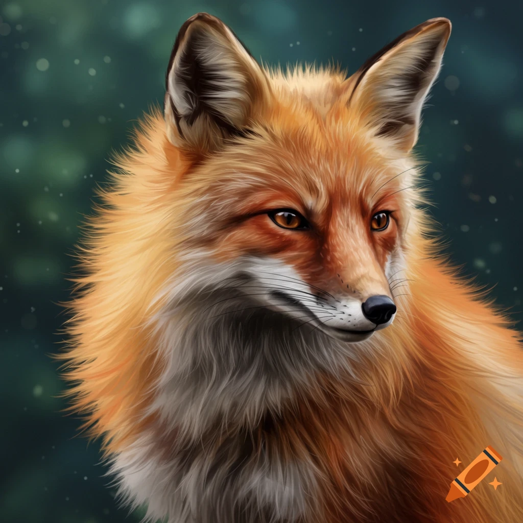 Close-up portrait of a fox looking right.