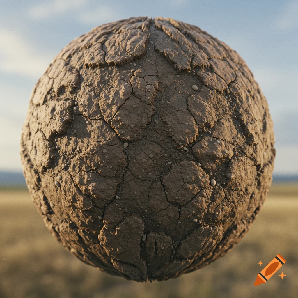 Photorealistic sphere textured like dry, cracked earth.