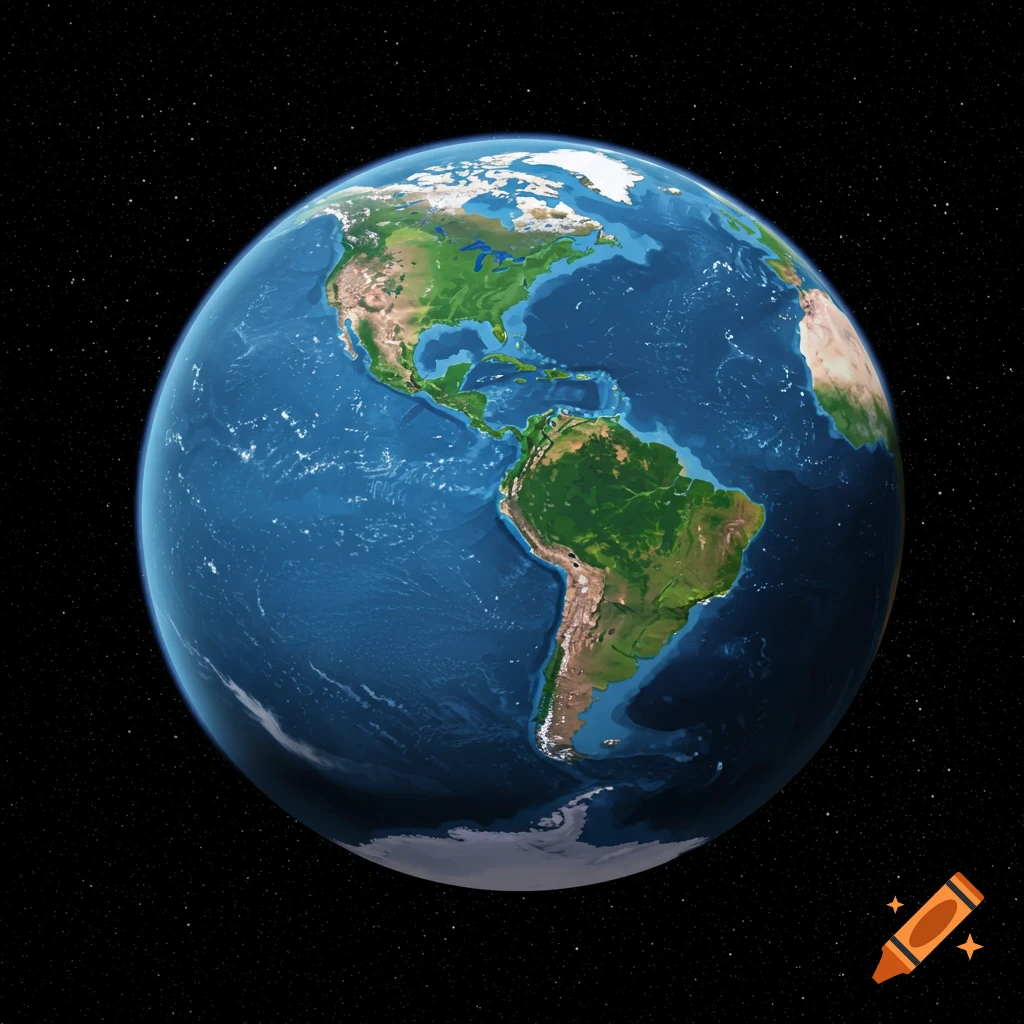 A detailed rendering of the Earth from space, showing North and South America
