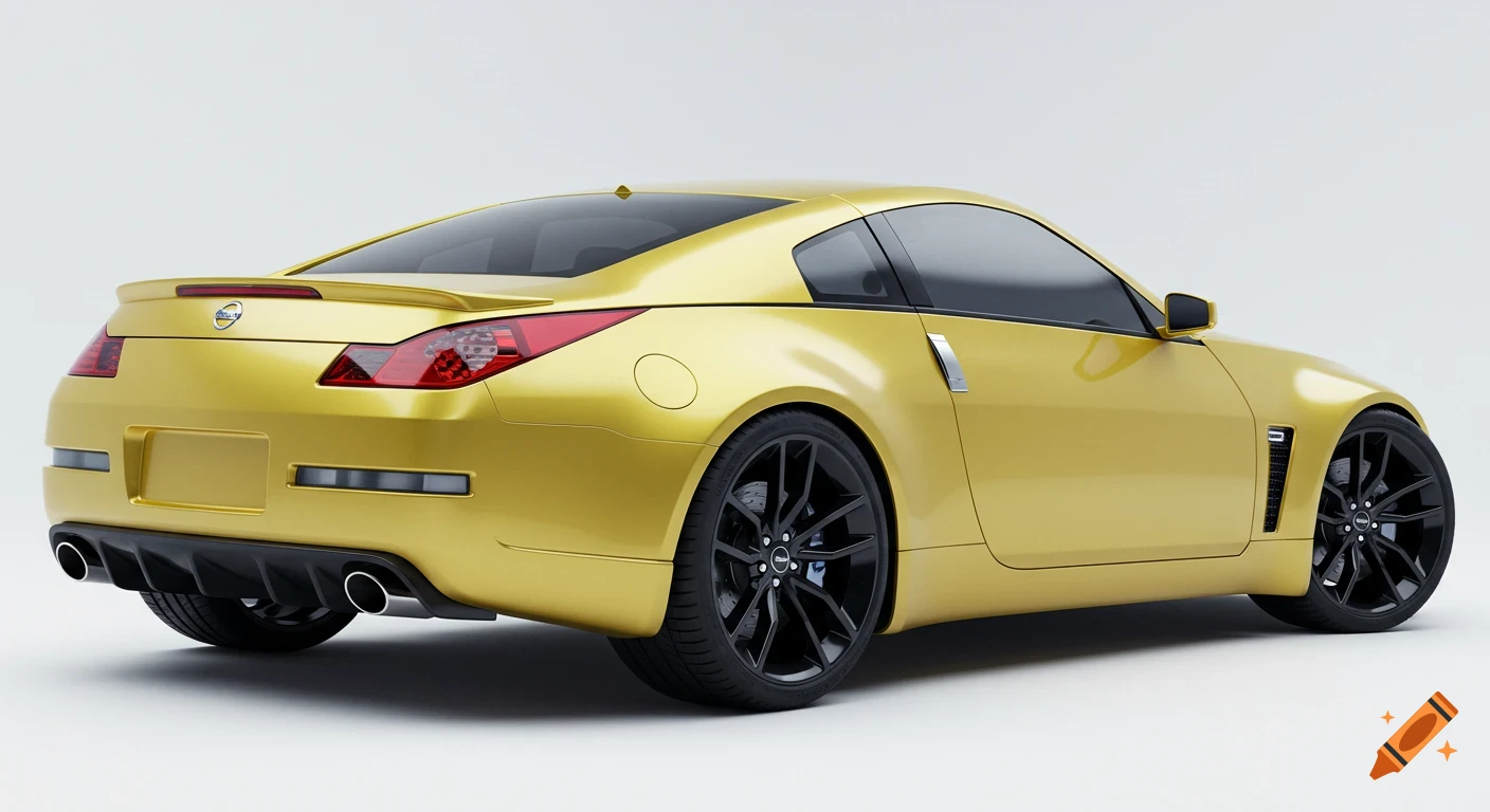 Rear view of a yellow Nissan 330Z concept car on a white studio background.