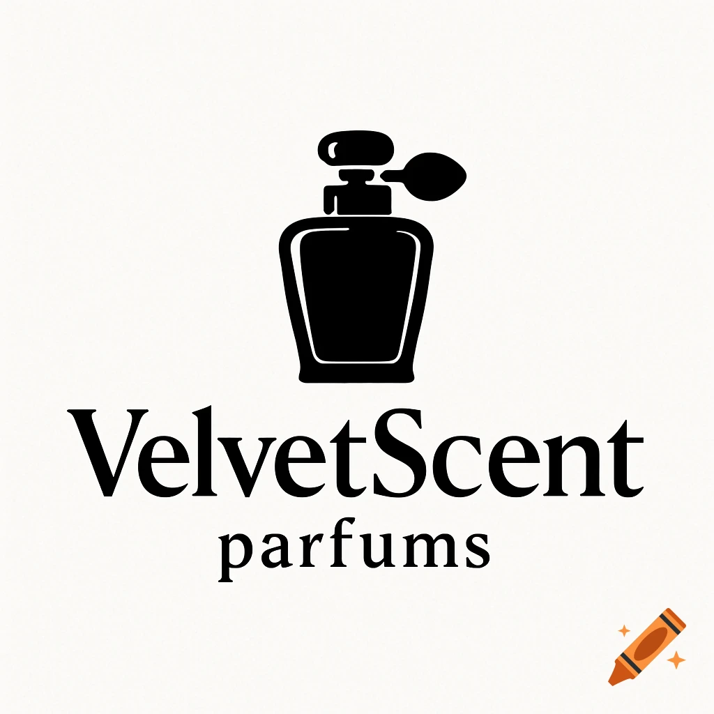 Black perfume bottle icon with 'VelvetScent parfums' text on a white background.