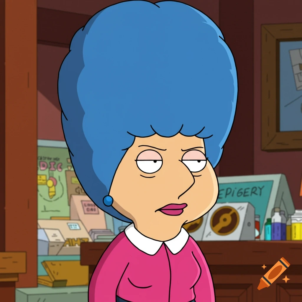Cartoon character Lois Griffin with large blue hair