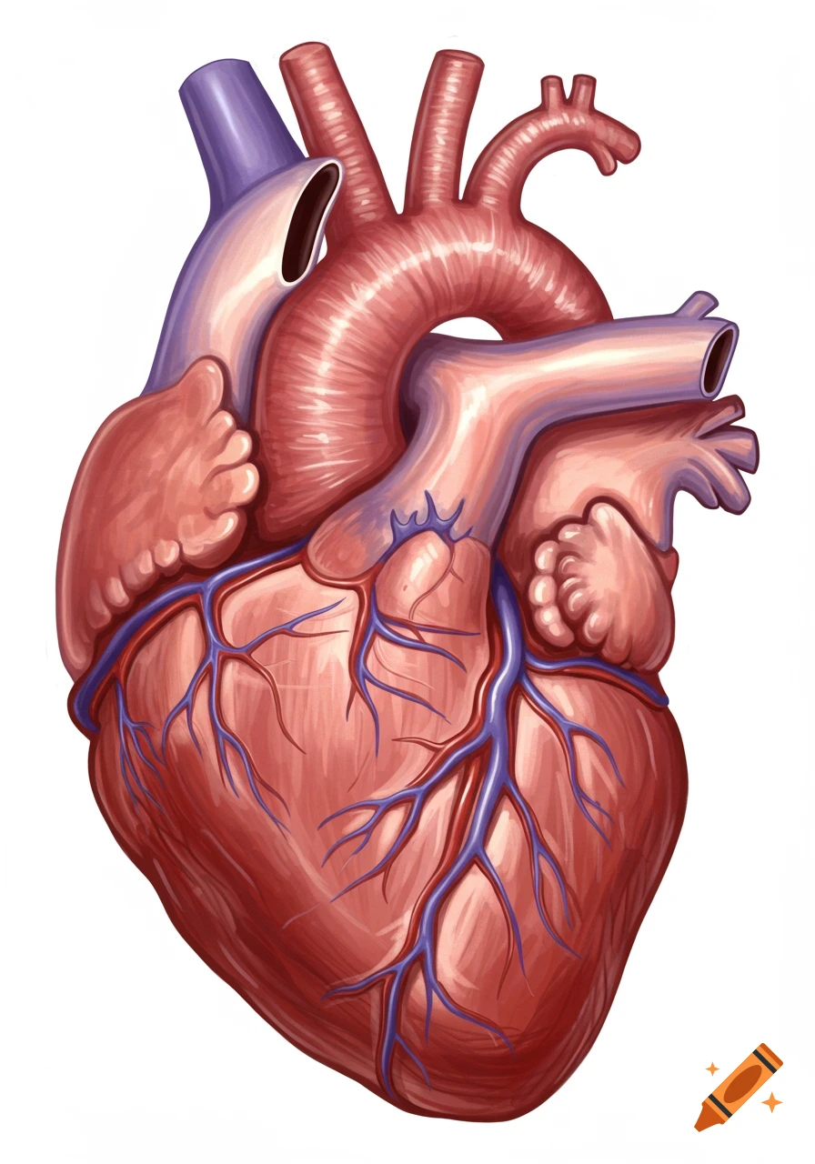 Illustration of a human heart showing arteries and veins.