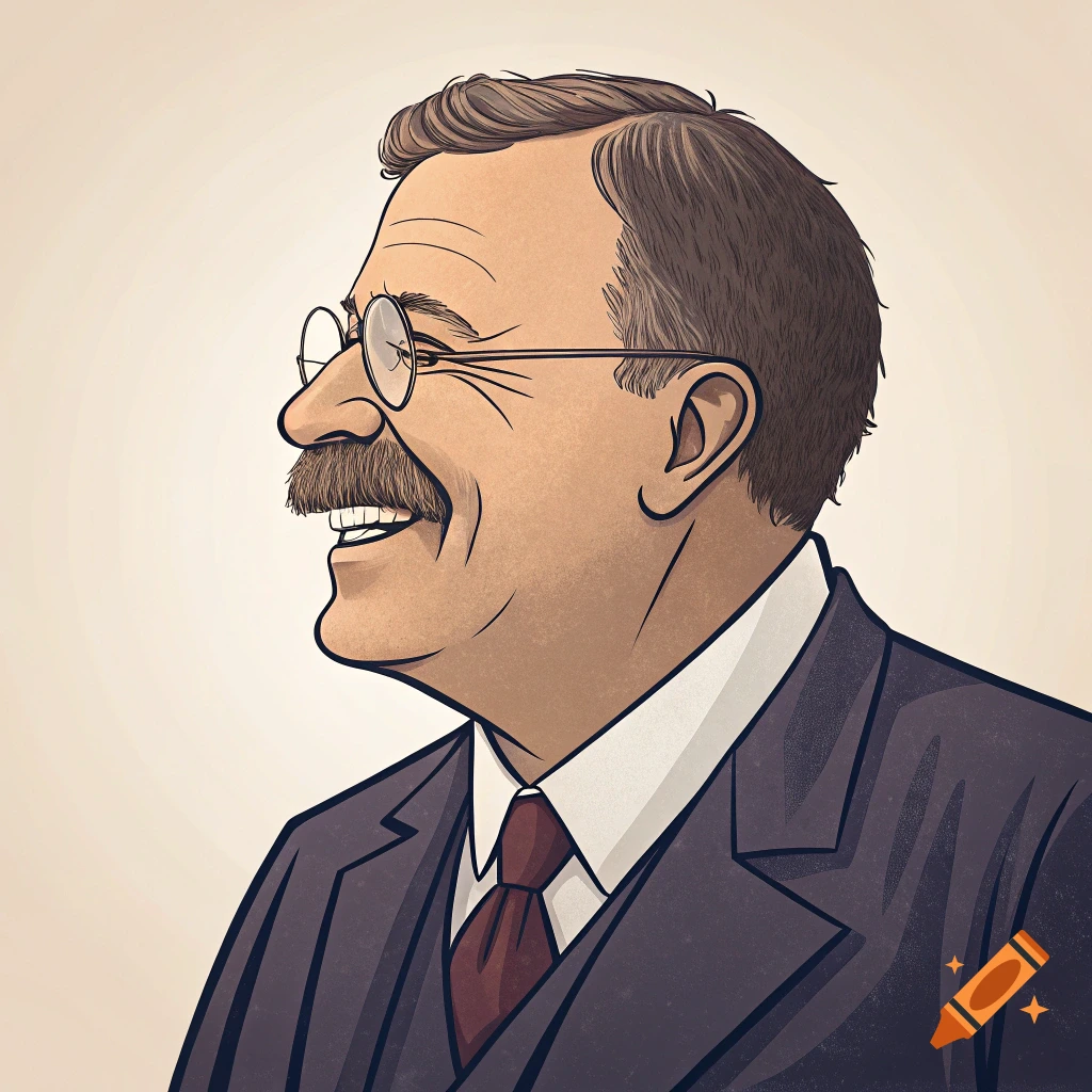 Simple cartoon portrait of Theodore Roosevelt
