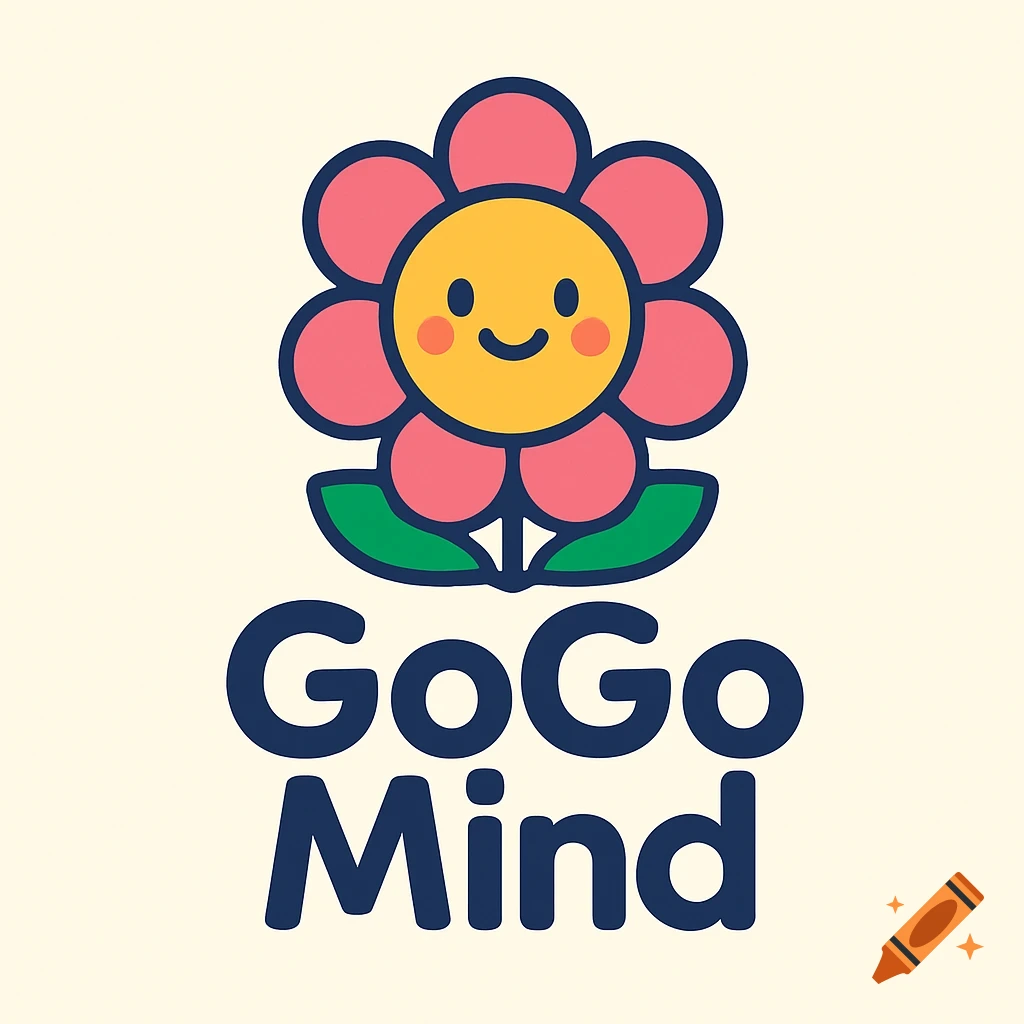 Cute logo illustration of a flower with the text GoGo Mind below.