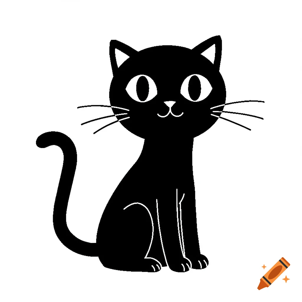 A simple black cat illustration on a white background