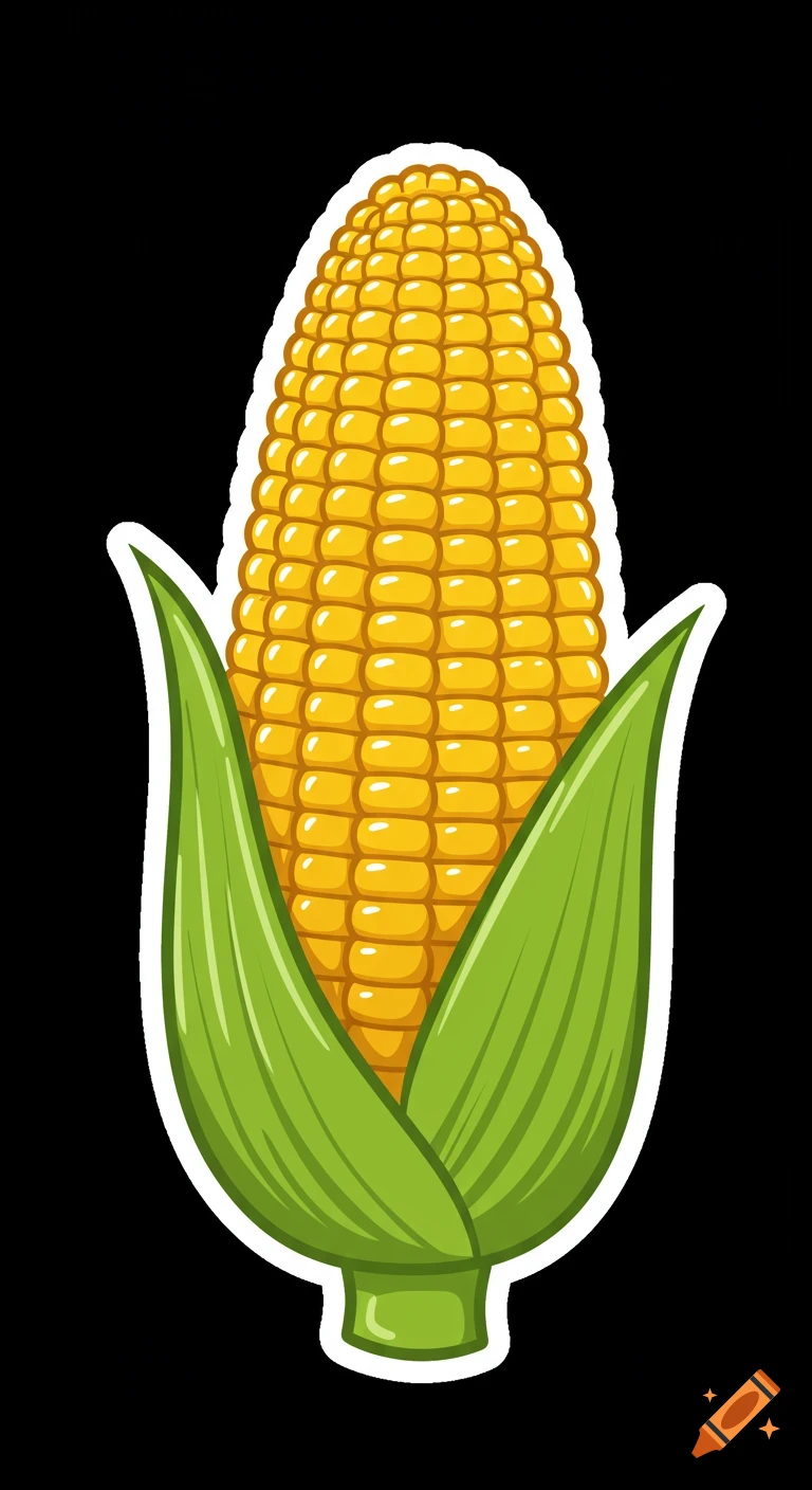 A cartoon sticker of a corn on the cob.