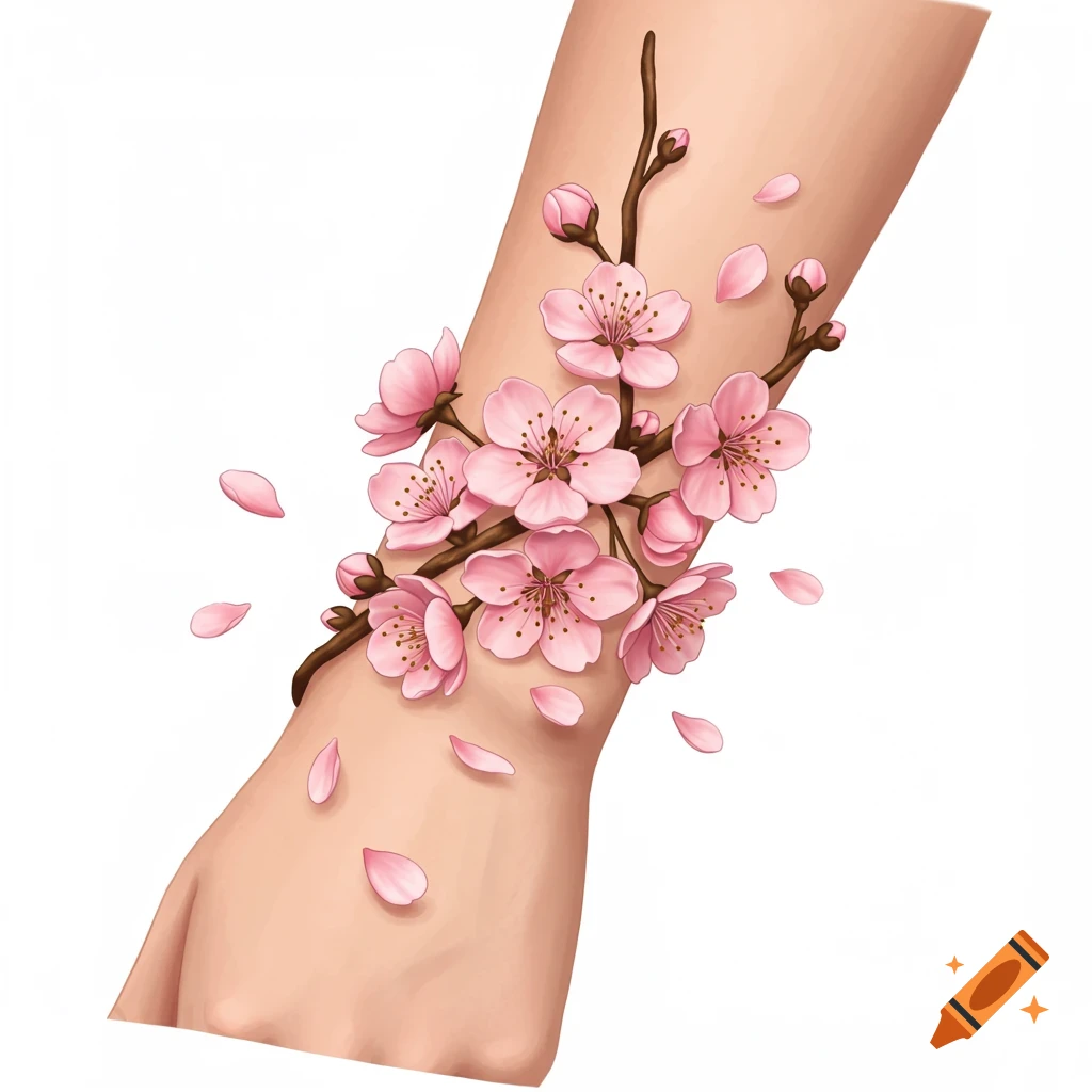 Illustrative cherry blossom branch wrapped around a wrist.