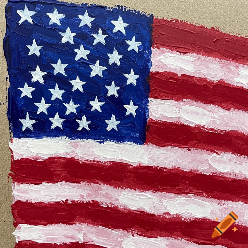 American flag painting with thick brush strokes
