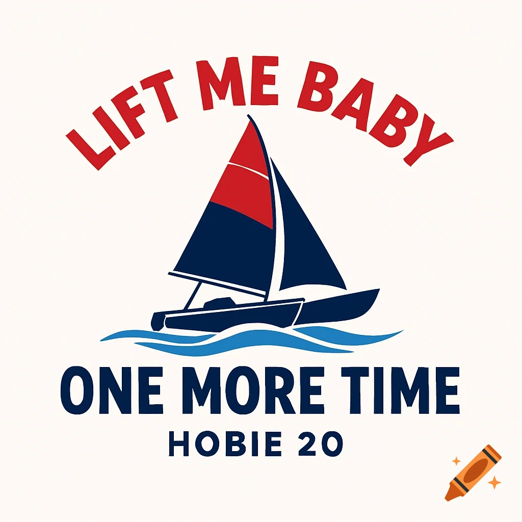 Logo featuring a sailboat and the text "Lift me baby, one more time Hobie 20".