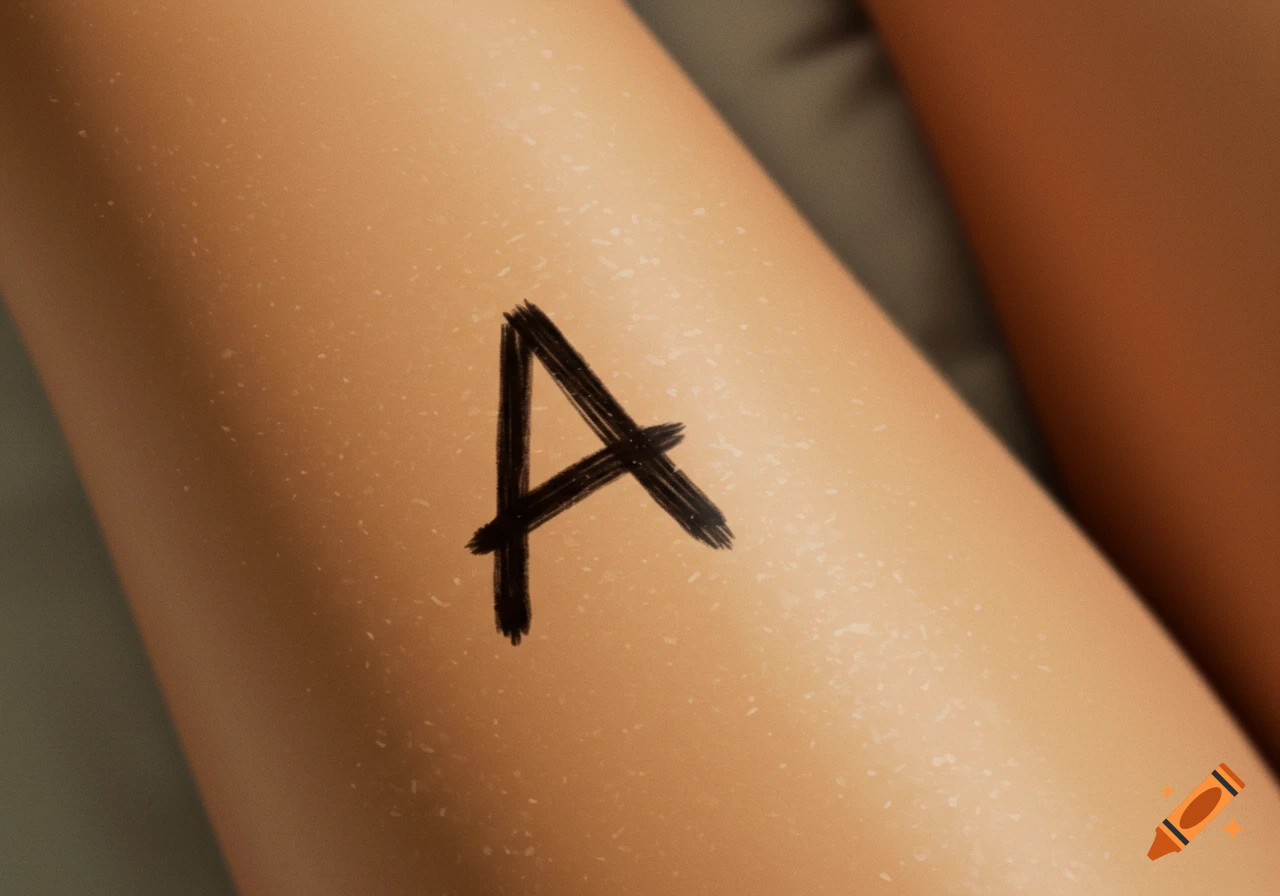 Close-up of a thigh with the letter A written in marker