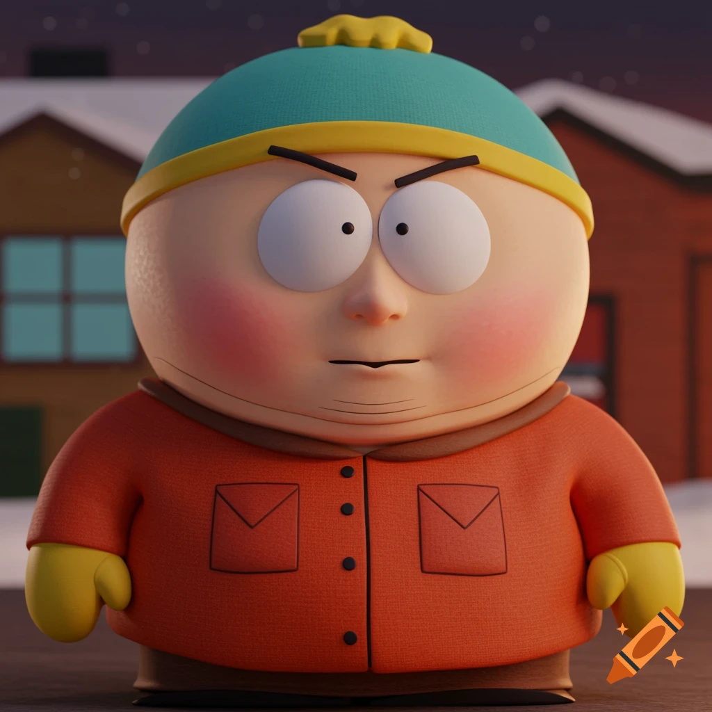 3D render of Cartman from South Park looking angry